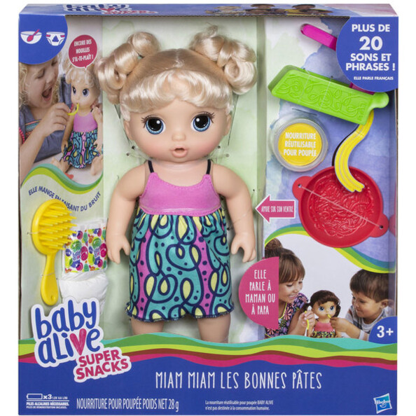 Packaging de la poupée Baby Alive Miam miam les bonnes pâtes.