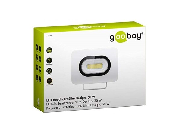 Packaging du projecteur LED 30 W de Goobay.
