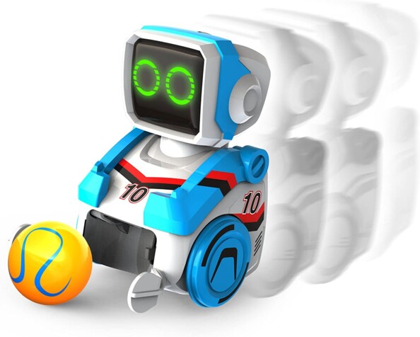 Le robot télécommandé avec des yeux LED qui joue au football.