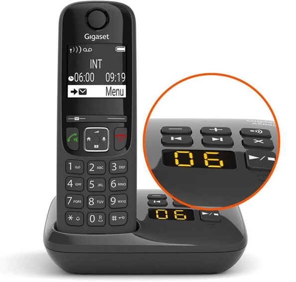Téléphone fixe Gigaset AS690A Solo noir avec répondeur intégré.