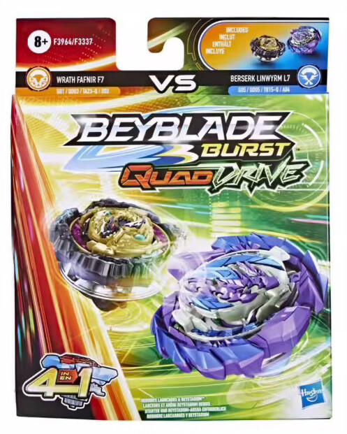 2 toupies Beyblade Burst Quad Drive - Wrath Fafnir F7 VS Berserk Linwyrm L7