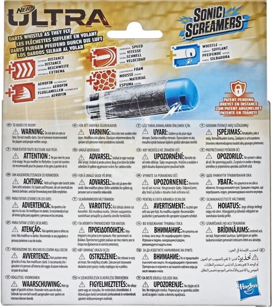 Dos emballage 20 fléchettes Nerf Ultra Sonic Screamers par Hasbro