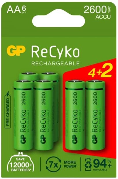 Piles Rechargeables AA lot de 6 piles GP Recyko Batteries AA