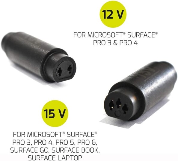 2 embouts de conversion de tension (12 V & 15 V) interchangeables compatibles Microsoft Surface Pro 3 / 4 / 5 / 6, Surface