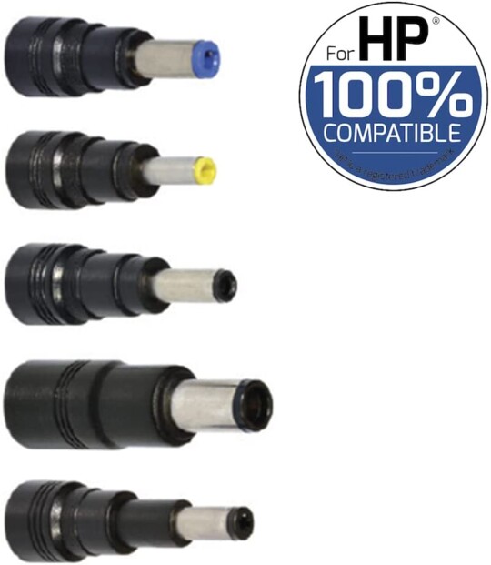 5 embouts interchangeables compatibles avec PC portable HP pour alimentation universelle avec logo "For HP 100% compatible"