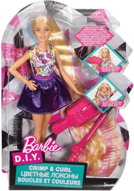 Packaging Barbie poupée Boucles et Couleurs, appareil à gaufrer