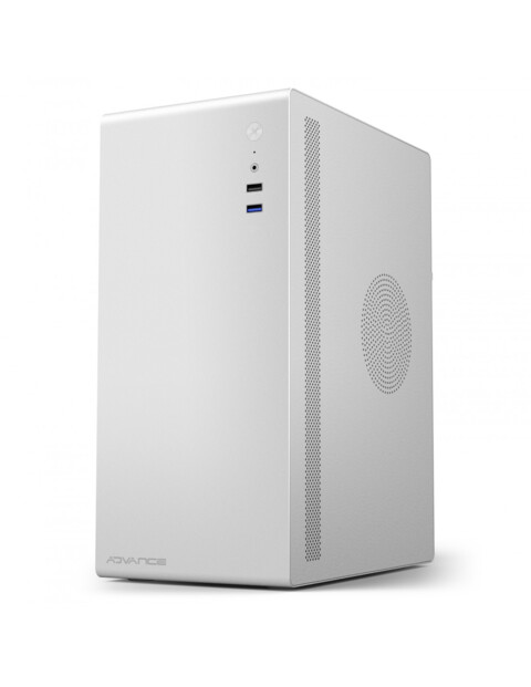 Châssis blanc opaque en métal design simple format tour pour ordinateur vue de biais côté gauche