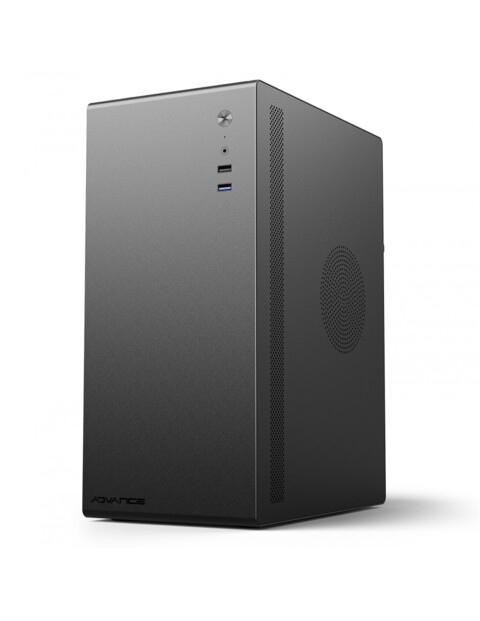 Châssis noir opaque en métal design simple format tour pour ordinateur vue de biais côté gauche