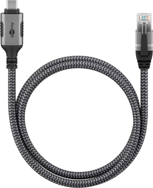 Câble adaptateur USB-C vers RJ45 Gigabit Ethernet enroulé sur lui-même