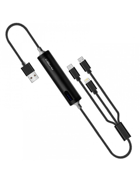 Câble USB 3 en 1 avec fonction batterie de secours de 2600 mAh