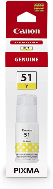 Bouteille d'encre jaune Canon GI-51Y vue du packaging de face