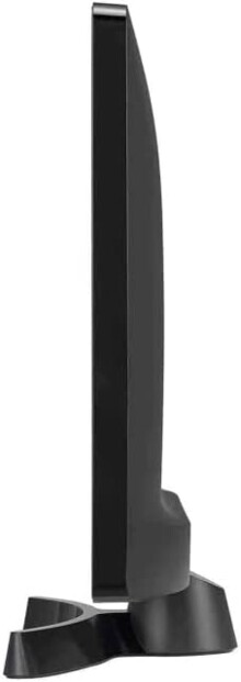 Côté gauche de l'écran TV/PC LG noir sur son pied de support amovible illustrant la fine épaisseur du boîtier de l'écran