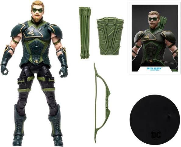 Figurine archer DC avec arc, étui, socle et carte de collection
