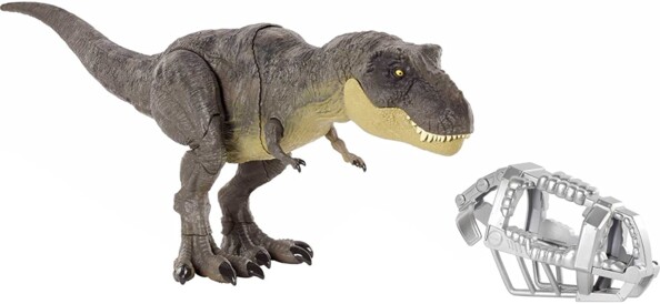 Figurine articulée T-Rex Jurassic World 3 avec muselière de la marque Mattel