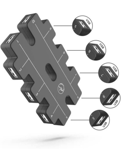Hub USB avec 10 ports compatible avec une imprimante, un clavier, une clé USB, un téléphone