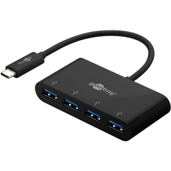 Hub USB Goobay coloris noir avec 4 ports USB-A et un connecteur USB-C