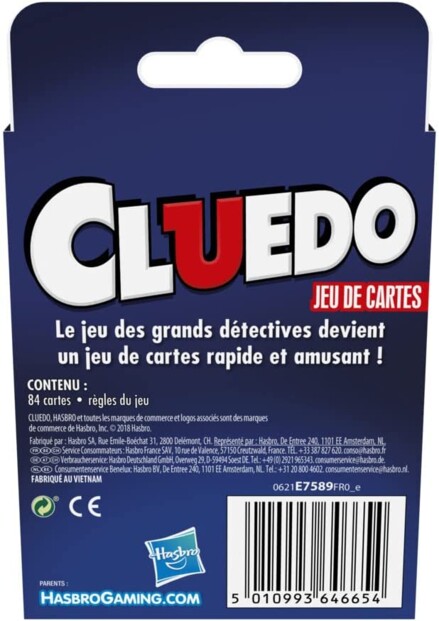 Dos du jeu de cartes Cluedo