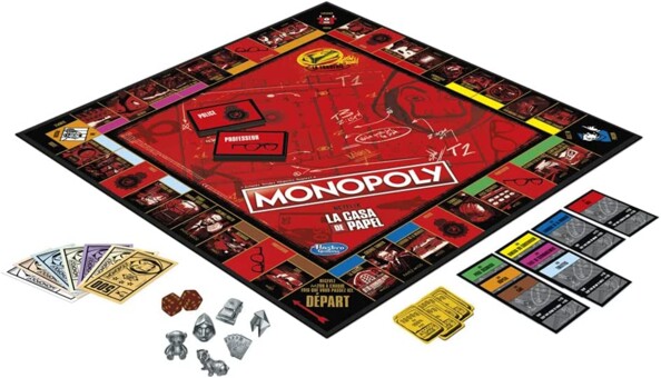Plateau avec accessoires de Monopoly inspiré de la série Netflix