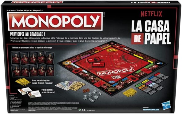 Vue arrière packaging Monopoly la Casa de Papel