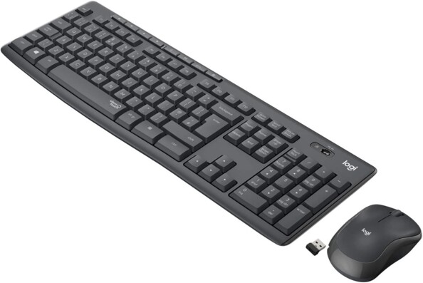 Clavier avec pavé numérique et touches de raccourci et souris sans fil avec dongle USB et alimentation par piles