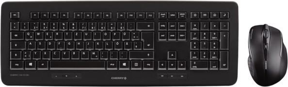Pack avec clavier, souris, 4 piles AAA, nano-récepteur USB et mode d’emploi en français de la marque Cherry