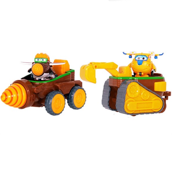 Todd et Donnie aux commandes d'engins de chantier de la série Super Wings