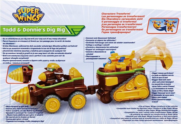 Todd et Donnies avec deux véhicules de chantier connectables de la série Super Wings