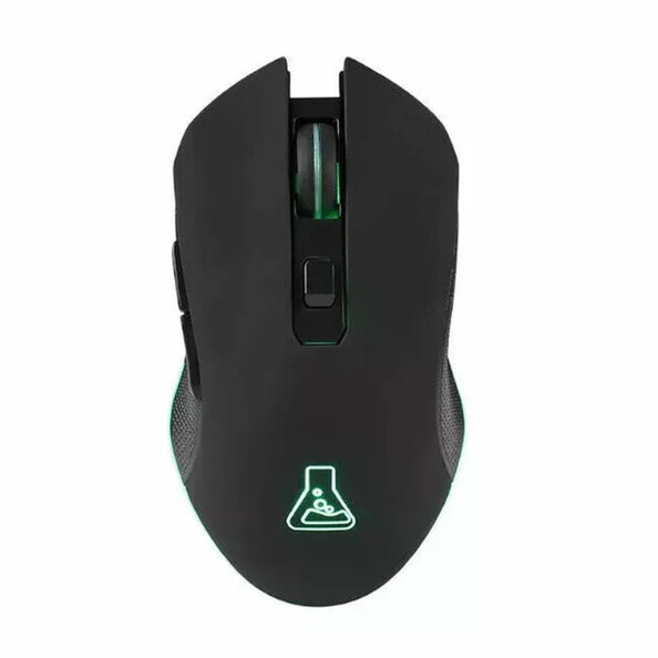 Souris Kult Helium Wireless noire vue du dessus avec logo The G-Lab rétroéclairé par des LED bleu clair