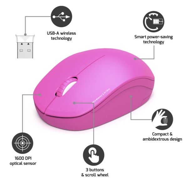 Souris multifonctions rose qui convient aux gauchers et aux droitiers