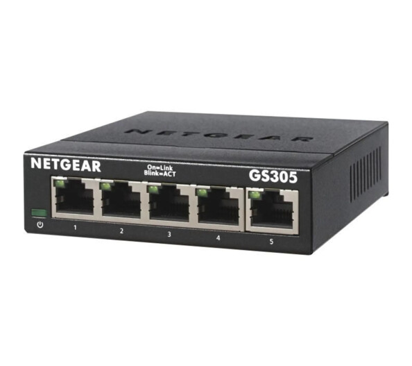Switch réseau Gigabit Ethernet SOHO GS305 avec 5 ports RJ45 de la marque Netgear