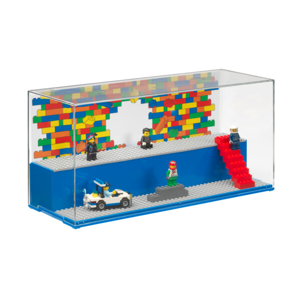 Vitrine et présentoir 2 en 1 coloris bleu pour figurines de la marque Lego