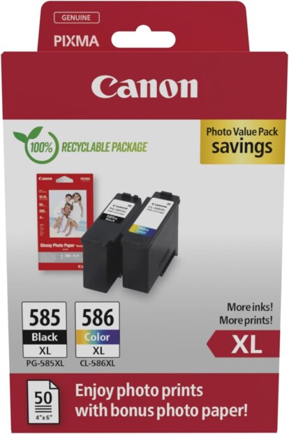 Pack de 2 cartouches d’encre originales PG-585/CL-586 CMJN XL de la marque Canon