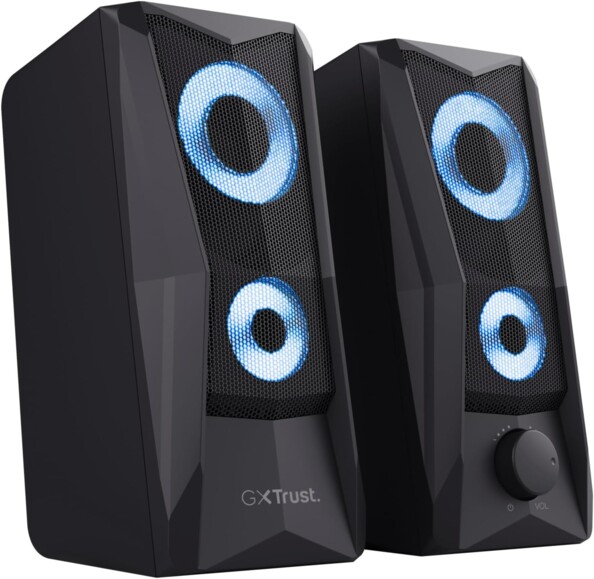 Set de 2 speakers colonnes design gaming avec driver rétroéclairé en bleu clair