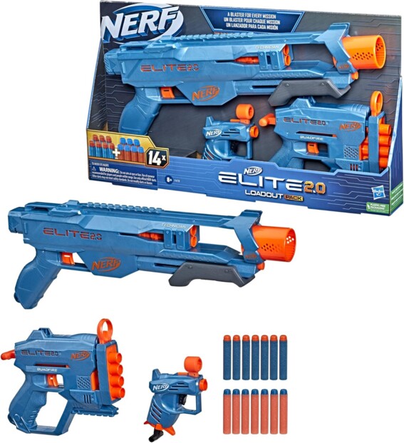 3 blasters Nerf Elite 2.0 Loadout Pack avec 14 fléchettes
