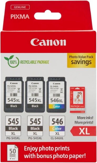3 cartouches d'encre PG-545 x2/CL-546 CMJN XL Photo Value Pack Savings de la marque Canon