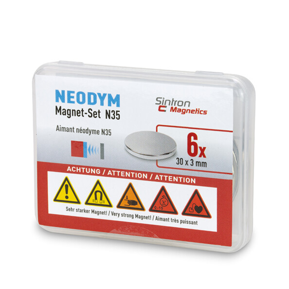 Pack de 6 aimants en néodyme plats ronds avec boîte de rangement