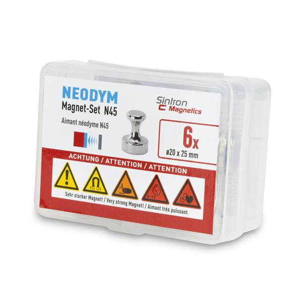 Pack de 6 aimants en néodyme N45 20 x 25 mm avec boîte de rangement