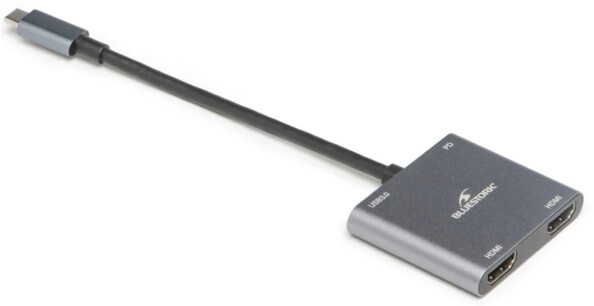 Vue du dessus du câble adaptateur USB-C vers HDMI en aluminium coloris gris