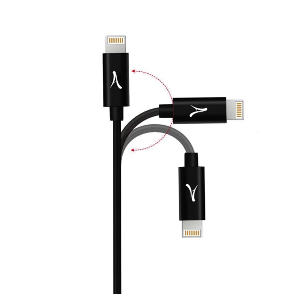 Flexibilité du connecteur Lightning illustrée dans trois positions de pliage