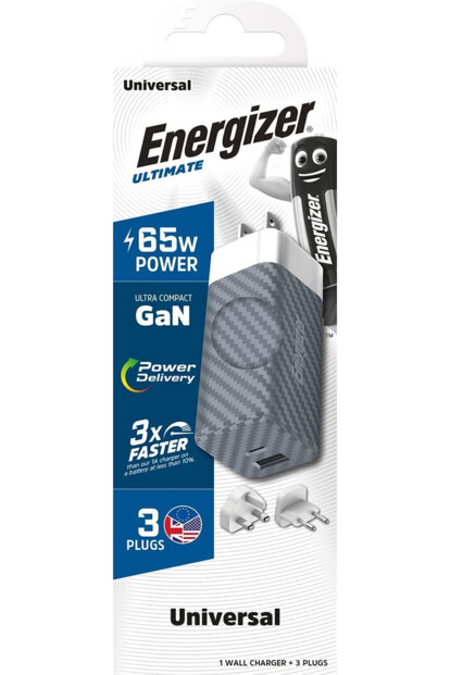 Emballage cartonné bleu et blanc du chargeur rapide mural international compact USB avec 3 prises (UE/UK/US)