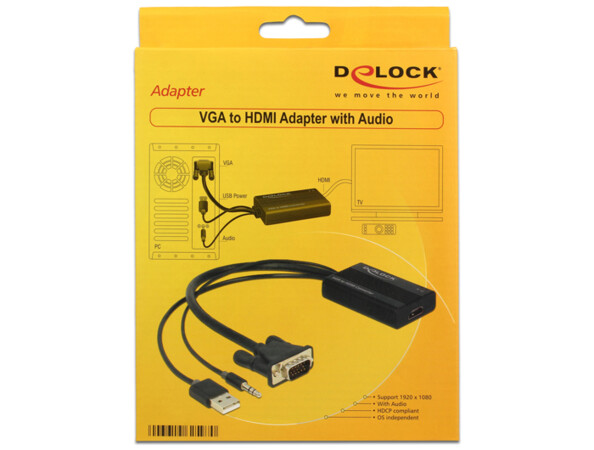 Adaptateur VGA vers HDMI Delock 62597 avec audio et alimentation USB