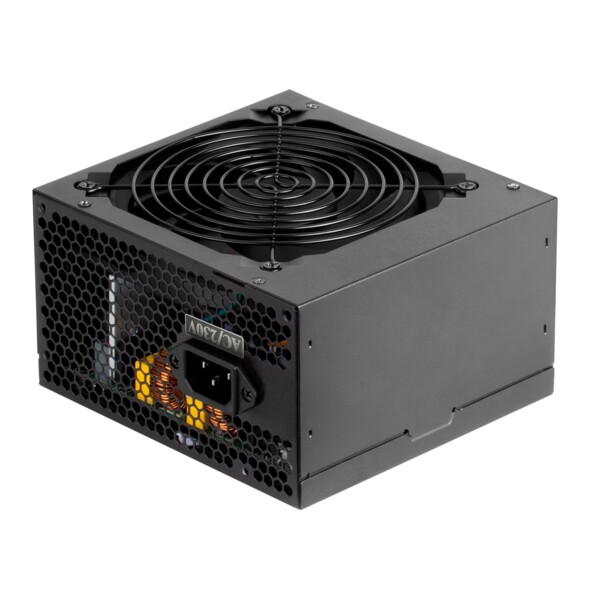 Boîtier métallique carré avec ventilateur 12 cm sur le dessus et panneau de brachement avec fentes d'aération à l'arrière