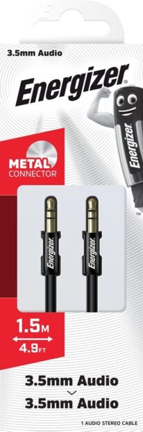 Emballage cartonné du câble auxiliaire jack mâle 3,5 mm vers jack mâle 3,5 mm 1,2 m Energizer