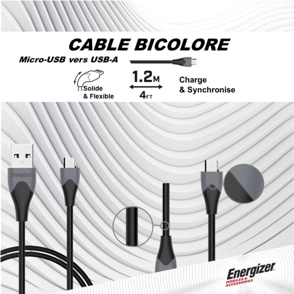 Câble de charge et de synchronisation USB-A vers Micro-USB 1,2 mètres