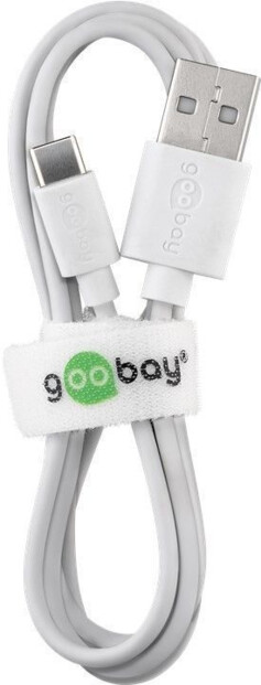 Câble USB blanc Goobay avec connecteurs USB-A et USB-C'et serre-câble