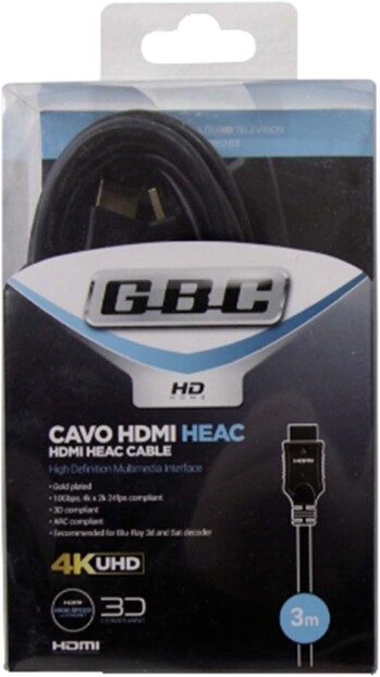 Câble HDMI HEAC 4K UHD 10 m coloris noir compatible 3D dans son emballage plastique