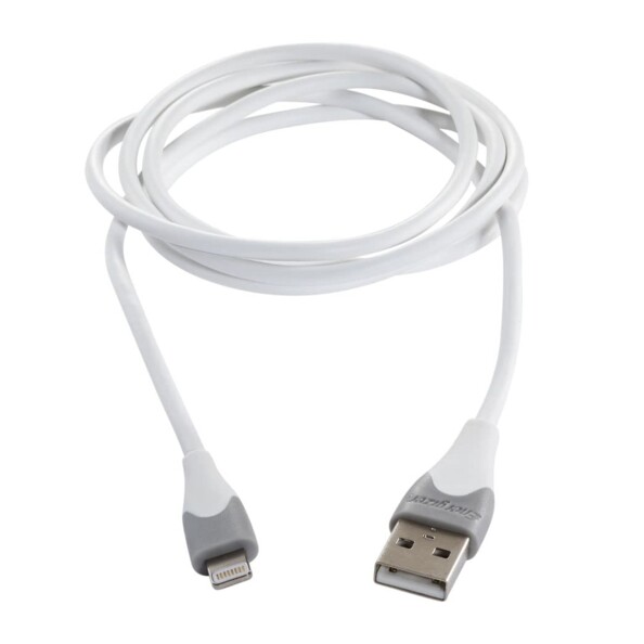 Câble USB-A 2.0 mâle vers Lightning mâle coloris blanc/gris 1,2 m enroulé sur lui-même