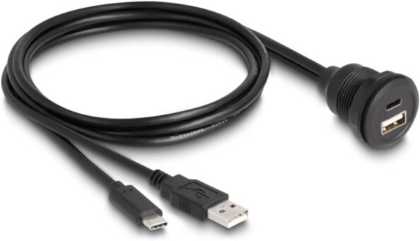 Câble USB-C et USB-A femelle vers USB-C et USB-A mâle encastrable 1 m de la marque DeLock