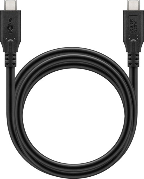 Câble de chargement et de transfert des données USB-C mâle vers USB-C mâle coloris noir enroulé sur lui-même