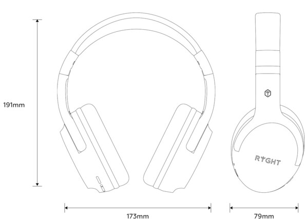 Schématisation de face et de profil du casque TEMPO avec dimensions annotées